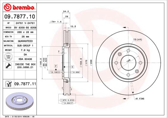 Brembo 09.7877.11 - Тормозной диск autosila-amz.com