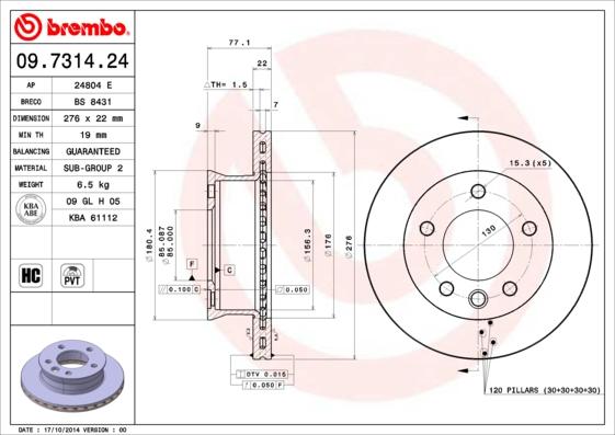 Brembo 09.7314.24 - Тормозной диск autosila-amz.com