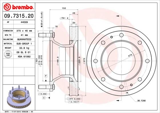 Brembo 09.7315.20 - Тормозной диск autosila-amz.com