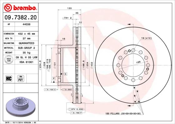 Brembo 09.7382.20 - Тормозной диск autosila-amz.com