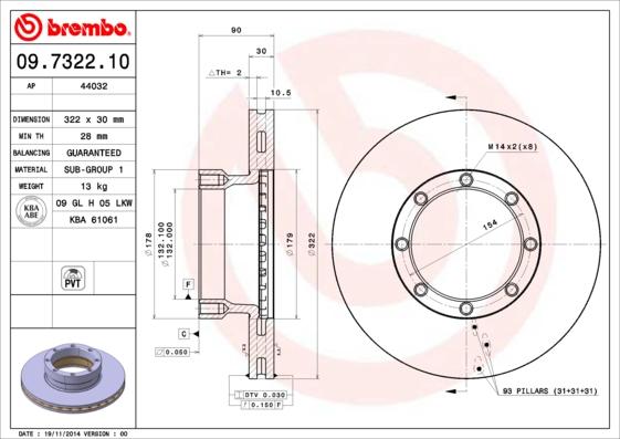 Brembo 09.7322.10 - Тормозной диск autosila-amz.com