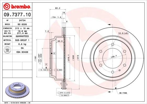 Brembo 09.7377.10 - Тормозной диск autosila-amz.com