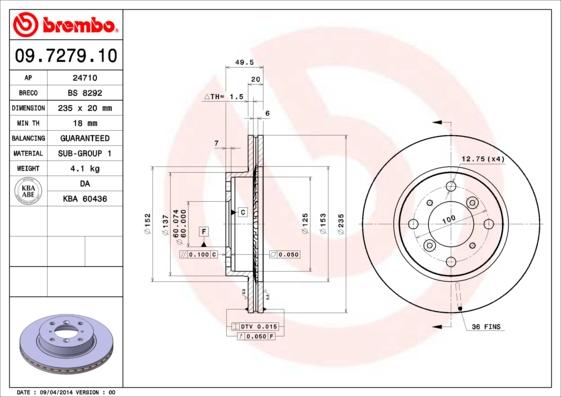 Brembo 09.7279.10 - Тормозной диск autosila-amz.com