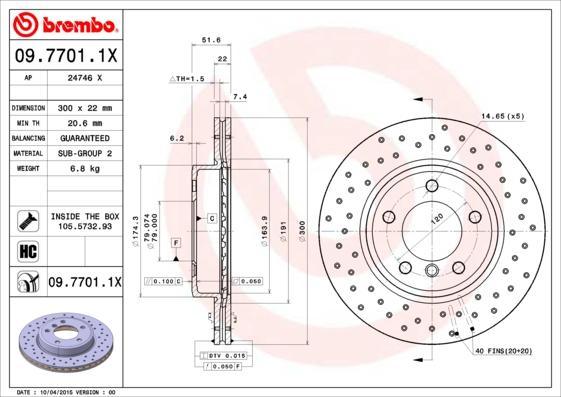 Brembo 09.7701.1X - Тормозной диск autosila-amz.com