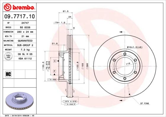 Brembo 09.7717.10 - Тормозной диск autosila-amz.com