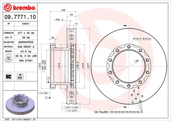 Brembo 09.7771.10 - Тормозной диск autosila-amz.com
