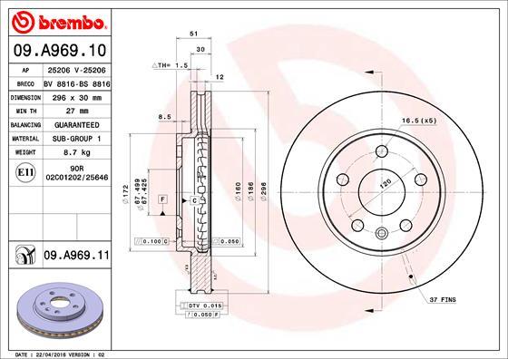 Brembo 09.A969.10 - Тормозной диск autosila-amz.com