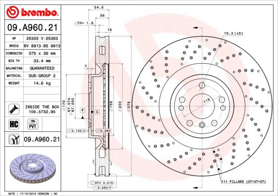 Brembo 09a96021 - Поворотный кулак, подвеска колеса autosila-amz.com
