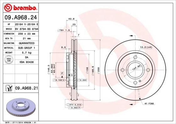 Brembo 09.A968.24 - Тормозной диск autosila-amz.com