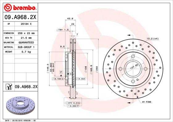 Brembo 09.A968.2X - Тормозной диск autosila-amz.com