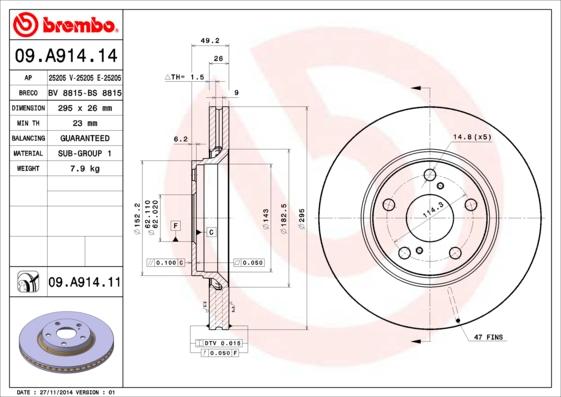 Brembo 09.A914.11 - Тормозной диск autosila-amz.com