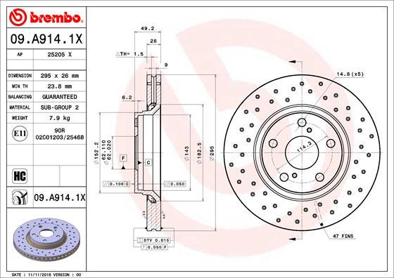 Brembo 09.A914.1X - Тормозной диск autosila-amz.com