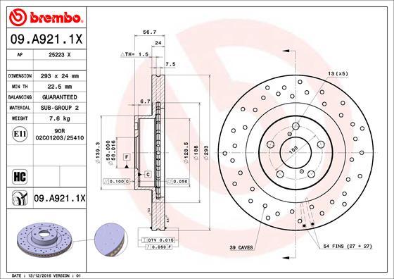 Brembo 09.A921.1X - Тормозной диск autosila-amz.com