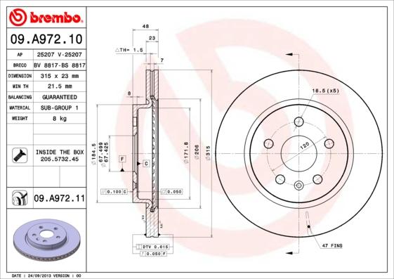 Brembo 09.A972.10 - Тормозной диск autosila-amz.com