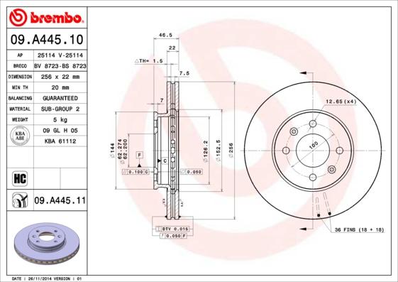 Brembo 09.A445.10 - Тормозной диск autosila-amz.com