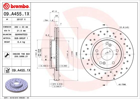 Brembo 09.A455.1X - Тормозной диск autosila-amz.com