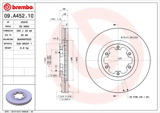 Brembo 09.A452.10 - Тормозной диск autosila-amz.com