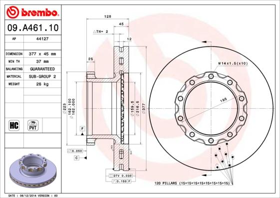 Brembo 09.A461.10 - Тормозной диск autosila-amz.com