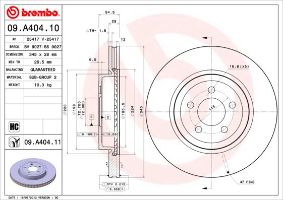 Brembo 09.A404.11 - Тормозной диск autosila-amz.com