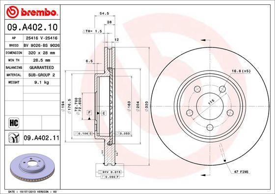 Brembo 09.A402.11 - Тормозной диск autosila-amz.com