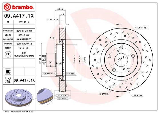 Brembo 09.A417.1X - Тормозной диск autosila-amz.com