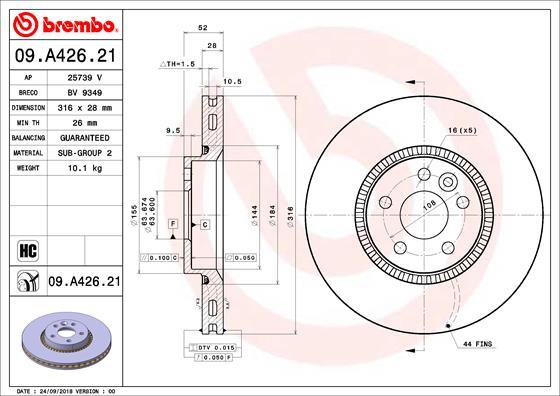Brembo 09.A426.21 - Тормозной диск autosila-amz.com