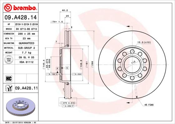 Brembo 09.A428.11 - Тормозной диск autosila-amz.com