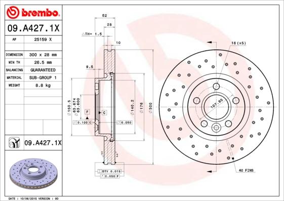 Brembo 09.A427.1X - Тормозной диск autosila-amz.com