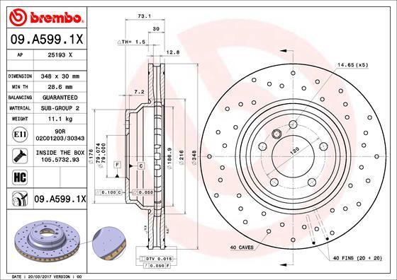 Brembo 09.A599.1X - Тормозной диск autosila-amz.com