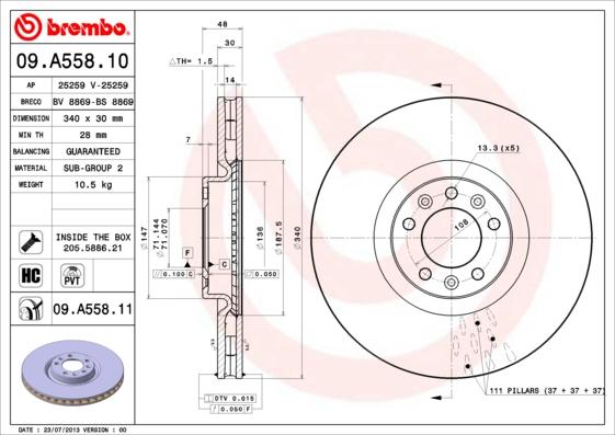 Brembo 09.A558.10 - Тормозной диск autosila-amz.com