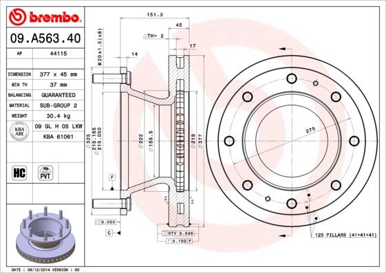 Brembo 09.A563.40 - Тормозной диск autosila-amz.com