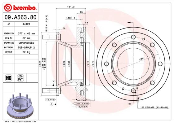Brembo 09.A563.80 - Тормозной диск autosila-amz.com
