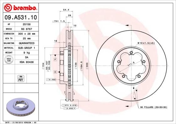Brembo 09.A531.10 - Тормозной диск autosila-amz.com