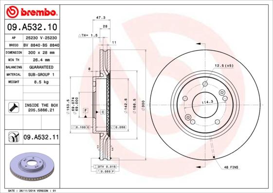 Brembo 09.A532.10 - Тормозной диск autosila-amz.com