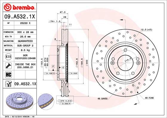 Brembo 09.A532.1X - Тормозной диск autosila-amz.com