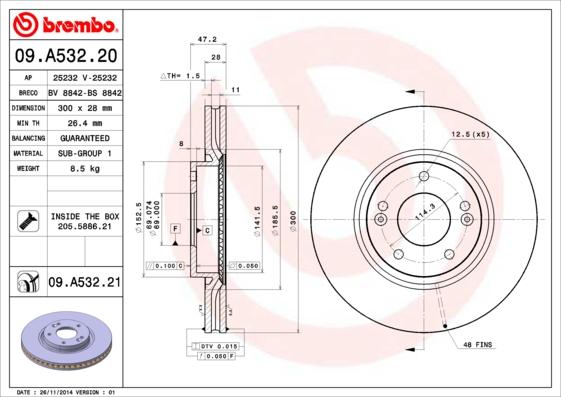 Brembo 09.A532.21 - Тормозной диск autosila-amz.com