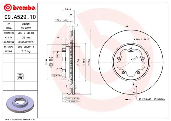 Brembo 09.A529.10 - Тормозной диск autosila-amz.com