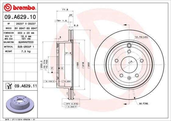 Brembo 09.A629.10 - Тормозной диск autosila-amz.com