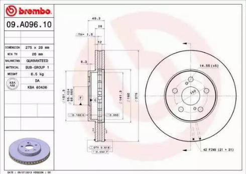 Brembo 09A09610 - Тормозной диск autosila-amz.com