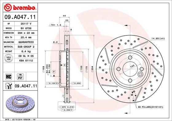 Brembo 09.A047.11 - Тормозной диск autosila-amz.com