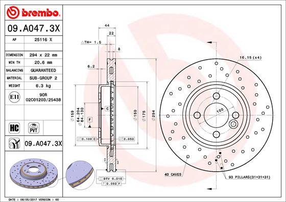 Brembo 09.A047.3X - Тормозной диск autosila-amz.com