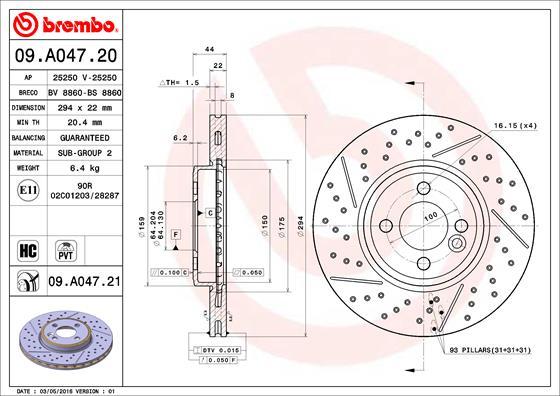 Brembo 09.A047.20 - Тормозной диск autosila-amz.com
