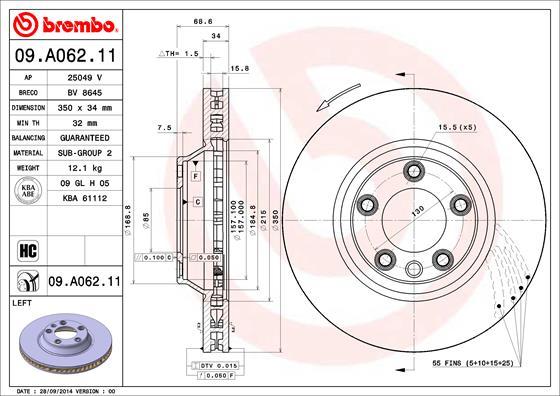 Brembo 09.A062.11 - Тормозной диск autosila-amz.com