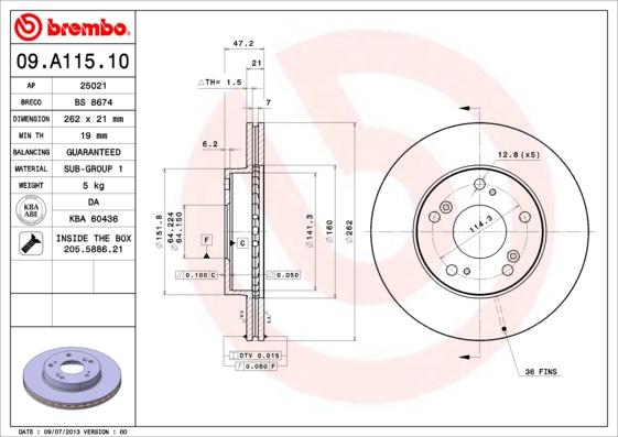 Brembo 09.A115.10 - Тормозной диск autosila-amz.com