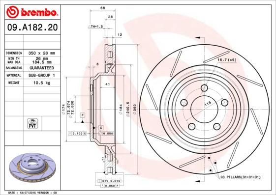 Brembo 09.A182.21 - Тормозной диск autosila-amz.com