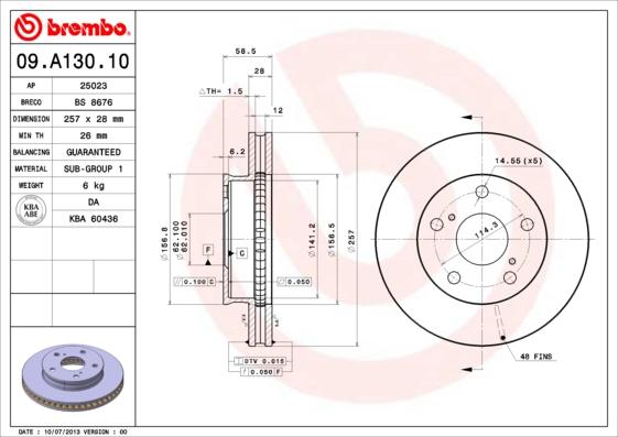 Brembo 09.A130.10 - Тормозной диск autosila-amz.com