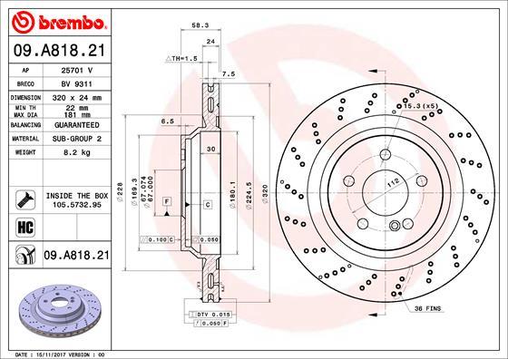 Brembo 09.A818.21 - Тормозной диск autosila-amz.com