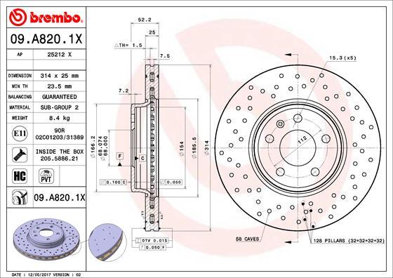 Brembo 09.A820.1X - Тормозной диск autosila-amz.com