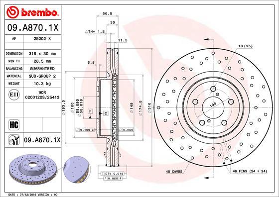 Brembo 09.A870.1X - Тормозной диск autosila-amz.com