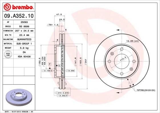 Brembo 09.A352.10 - Тормозной диск autosila-amz.com